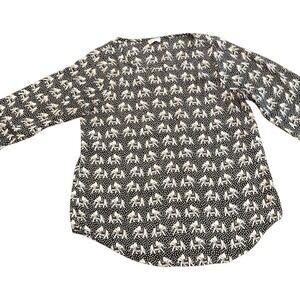 Pixley Animal Print Elephant Blouse 3/4 Roll Tab Sleeve Lightweight Medium